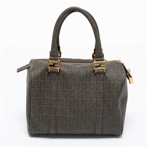 Fendi Grey Zucchino Coated Canvas Forever Bauletto Boston 